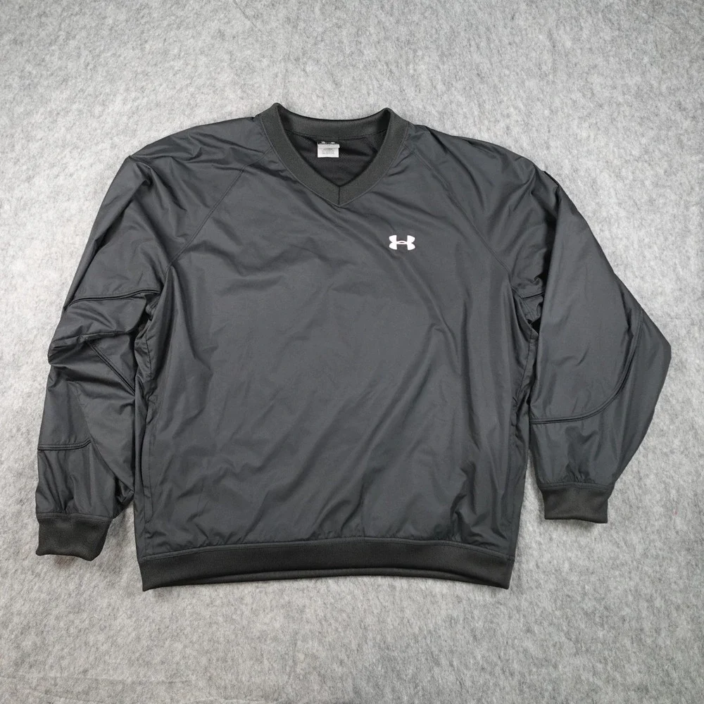 Under Armour Windbreaker Mens Large Black VNeck Pullover Mesh Lined Logo Golf